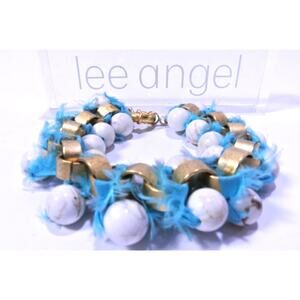 Neiman Marcus Lee Angel Women's Howlite TURQ Fringe Brass Link Bracelet NWT 189